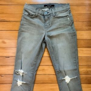 J Brand raw hem ripped gray jeans